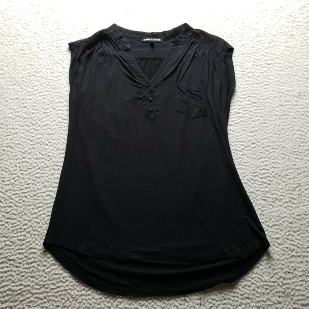 Cable & Gauge Tank Top Womens M Black Henley Sleeveless Jersey Basic Casual
